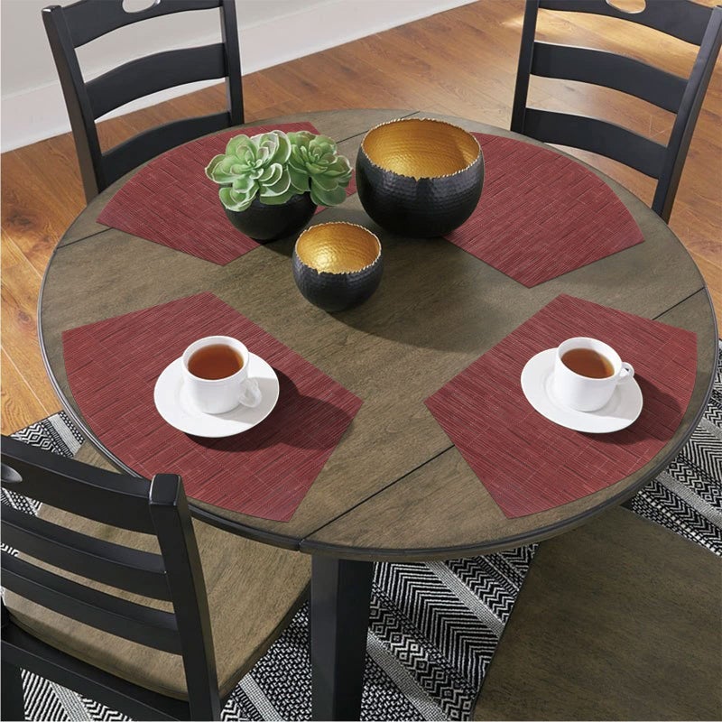 SHACOS Small Round Table Placemats Set of 4 Wedge Placemats Burgundy Red Heat Resistant Table Mats Wipe Clean (4, Burgundy Red) - Image 5